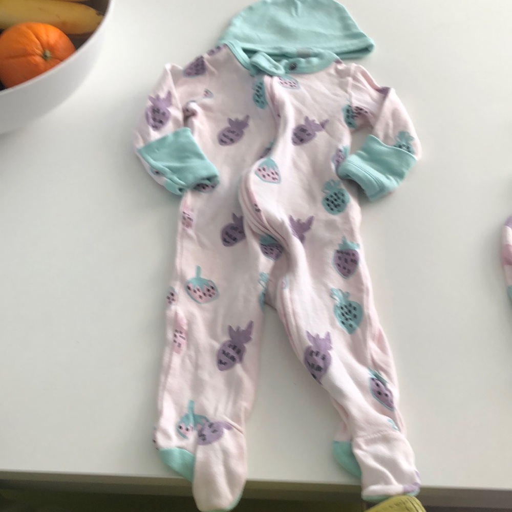 Finn & Emma Organic Pastel Onesie Footed PJ, Stripe Romper, Beanie Hat 0-3 Mon